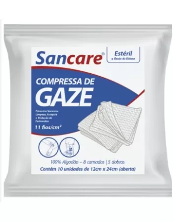 SANFARMA COMPRESSA DE GASE ESTERIL 11 FIOS/CM² (12X24 CM ABERTA) 100% ALGODÃO COM 10 UNIDADES