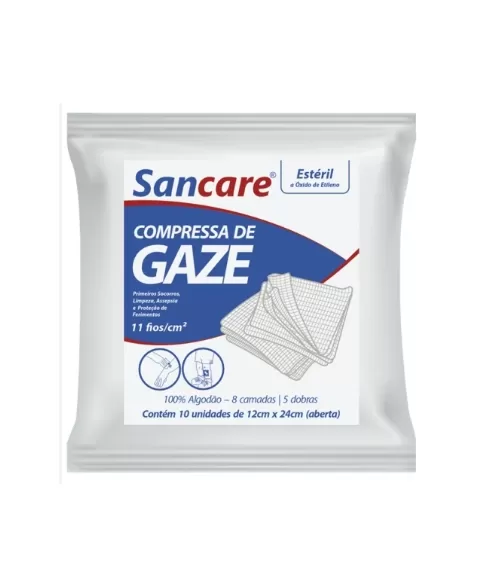 SANFARMA COMPRESSA DE GASE ESTERIL 11 FIOS/CM² (12X24 CM ABERTA) 100% ALGODÃO COM 10 UNIDADES