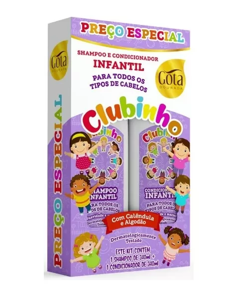 GOTA DOURADA CLUBINHO TODOS OS TIPOS KIT INFANTIL (SH+COND) 340ML