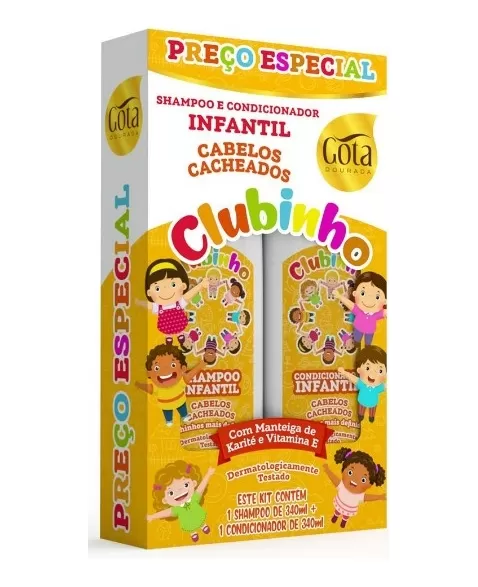 GOTA DOURADA CLUBINHO CACHEADOS KIT INFANTIL (SH+COND) 340ML