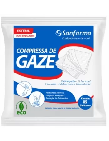 SANFARMA COMPRESSA DE GAZE 11 FIOS/CM² (14X28 CM) C/5 UNID