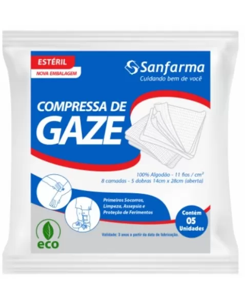 SANFARMA COMPRESSA DE GAZE 11 FIOS/CM² (14X28 CM) C/5 UNID